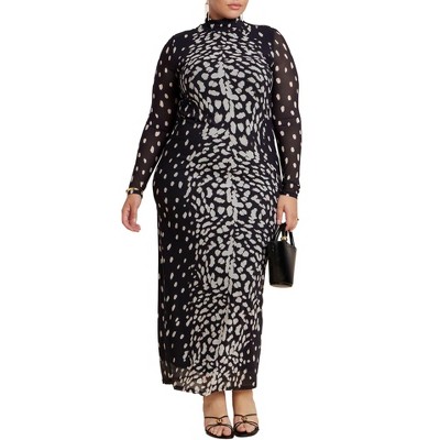 ELOQUII Mesh Print Maxi Dress