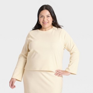 Women's Long Sleeve Brushed Ribbed Boxy T-Shirt - A New Day™ - 1 of 3