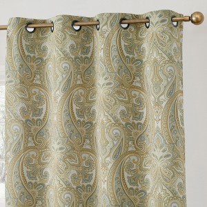 HLC.ME Paris Paisley Decorative Print Damask Pattern Light Reducing Grommet Window Curtain Panels for Bedroom, Set of 2 - 1 of 4
