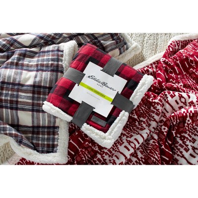 Cabin Plaid Red Fleece & Cotton Sherpa Reversible Throw Blanket