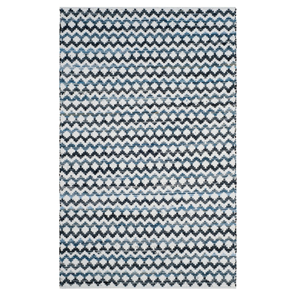 Ivory Blue/Black Stripes Woven Area Rug - (4'x6') - Safavieh