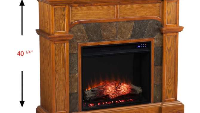 Rosnor Corner Convertible Touch Panel Electric Fireplace with Faux Stone Surround Mission Oak - Aiden Lane, 2 of 9, play video