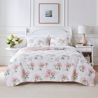 Blush Cotton Reversible Full Quilt Set with Floral Pattern