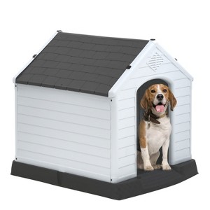 FDW 28/32/39 Inch Spacious Plastic Dog House Dog Kennel with Ventilated Roof Removable Tray - 1 of 4