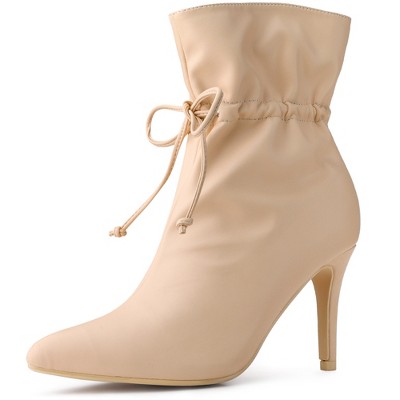 Allegra K Women's Pointed Toe Drawstring Pull on Stiletto Heel Ankle Boots