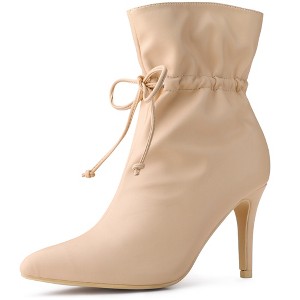 Allegra K Women's Pointed Toe Drawstring Pull on Stiletto Heel Ankle Boots - 1 of 4