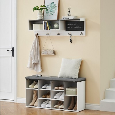 Garvee Shoe Bench and Coat Rack Set, 4 in 1 Hall Tree with Shoe Rack for Entryway Hallway