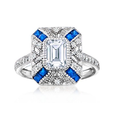 Ross-Simons 1.40 ct. t.w. CZ and .40 ct. t.w. Simulated Sapphire Ring in Sterling Silver