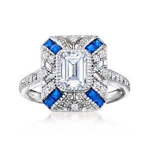 Ross-Simons 1.40 ct. t.w. CZ and .40 ct. t.w. Simulated Sapphire Ring in Sterling Silver - 1 of 4