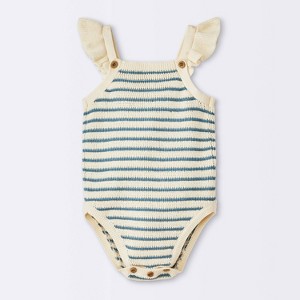 Baby Girls' Pointelle Striped Sweater Romper - Cloud Island™ Blue - 1 of 4