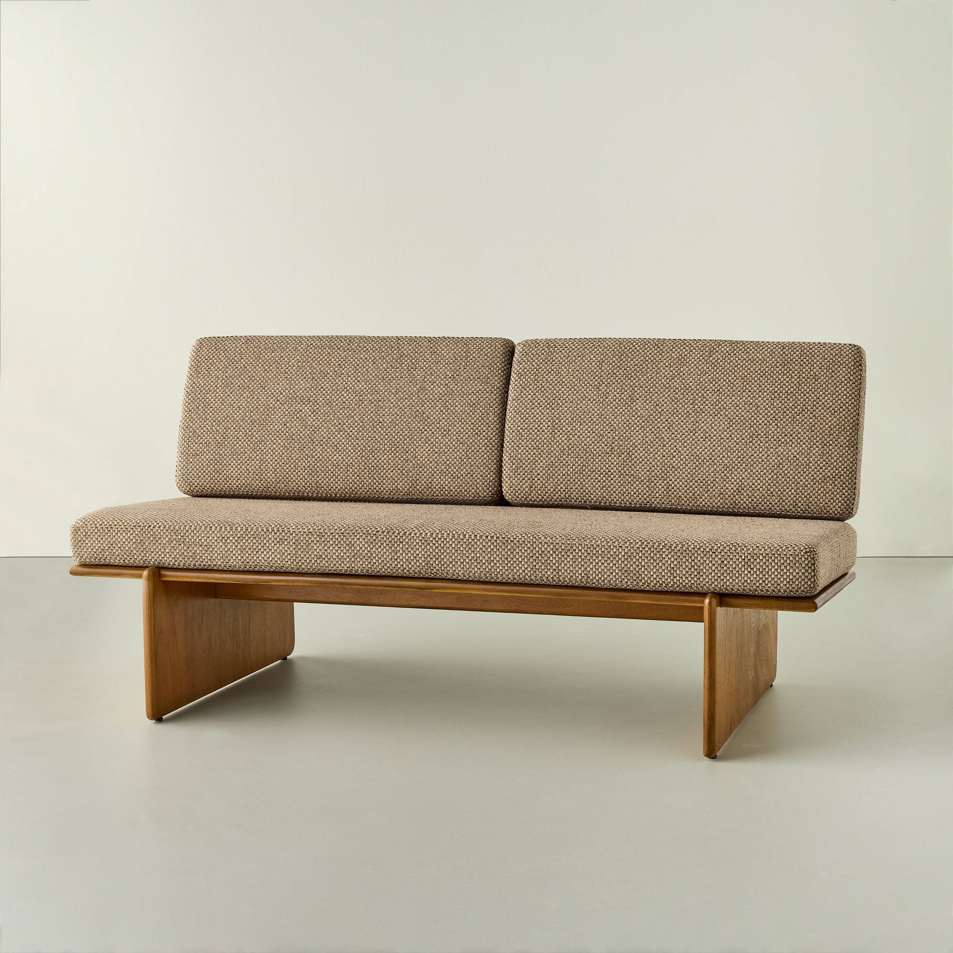 Mushroom Weave Upholstered Mid-Century Bench with Back - Hearth & Hand™ with Magnolia