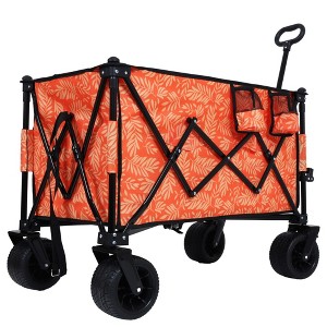 NAYSAYE Wagons Heavy Duty Folding Cart with Picnic Mat and All Terrain Wheels for Outdoor Adventures, Orange, 37.4"*23.03"*38.98" - 1 of 4