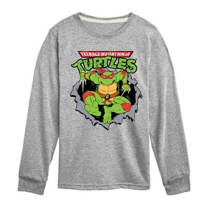 Boys' - Teenage Mutant Ninja Turtles - Raphael Breaking Through Shirt Long Sleeve Graphic T-Shirt - 1 of 4