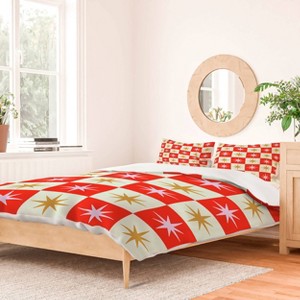 Deny Designs King Galaxy Eyes Star Check Festive Duvet Cover and Pillow Sham Cream - 1 of 4