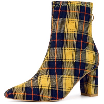 Allegra K Women's Pointed Toe Back Zipper Chunky Heels Ankle Boots