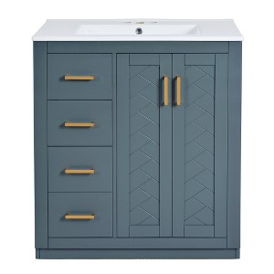 Ridstar 34 in. H Blue Bathroom Storage Cabinet with 3 Drawers& Soft Closing Doors - 1 of 4