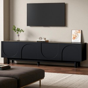 Graceful TV Stand with Arch Cabinets for TVs Up to 78 Inch, Minimalist Entertainment Center with Solid Wood Legs and Adjustable Shelves - 1 of 4
