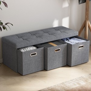 Ornavo Home Collapsible Large Storage Bench Ottoman with Drawers - 40" Inch - 1 of 4