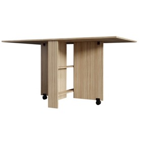 Maliang Folding Dining Table, Versatile Dinner Table with 2 Wheels and 2 Storage Racks, Pear Wood Color - 1 of 4