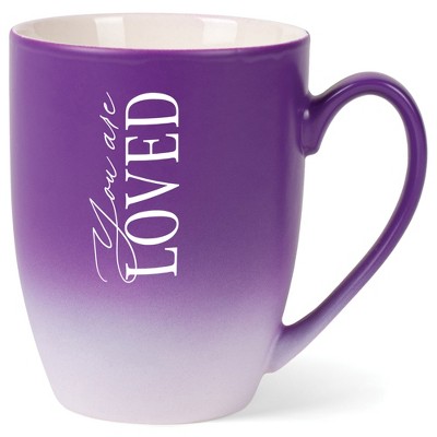 Elanze Designs You Are Loved Two Toned Ombre Matte Purple and White 12 ounce Ceramic Stoneware Coffee Cup Mug