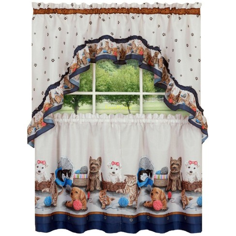 Kittens Kitchen Curtain Tier Swag Set, Valance And Swag Curtains