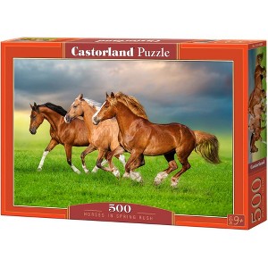 500 Piece Jigsaw Puzzle, Horses in Spring Rush, Animal puzzles, Power and beauty in motion, Adult Puzzle, Castorland B-54084 - 1 of 4
