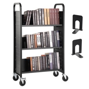 VEVOR Book Cart, 330 lbs Library Cart, 31.1" x 15.2" x 49.2" Rolling Book Cart, Single Sided V-Shaped Sloped Shelves with 4-Inch Lockable Wheels - 1 of 4
