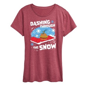 Women's - SpongeBob SquarePants - Dashing Through The Snow Short Sleeve Graphic T-Shirt - 1 of 4