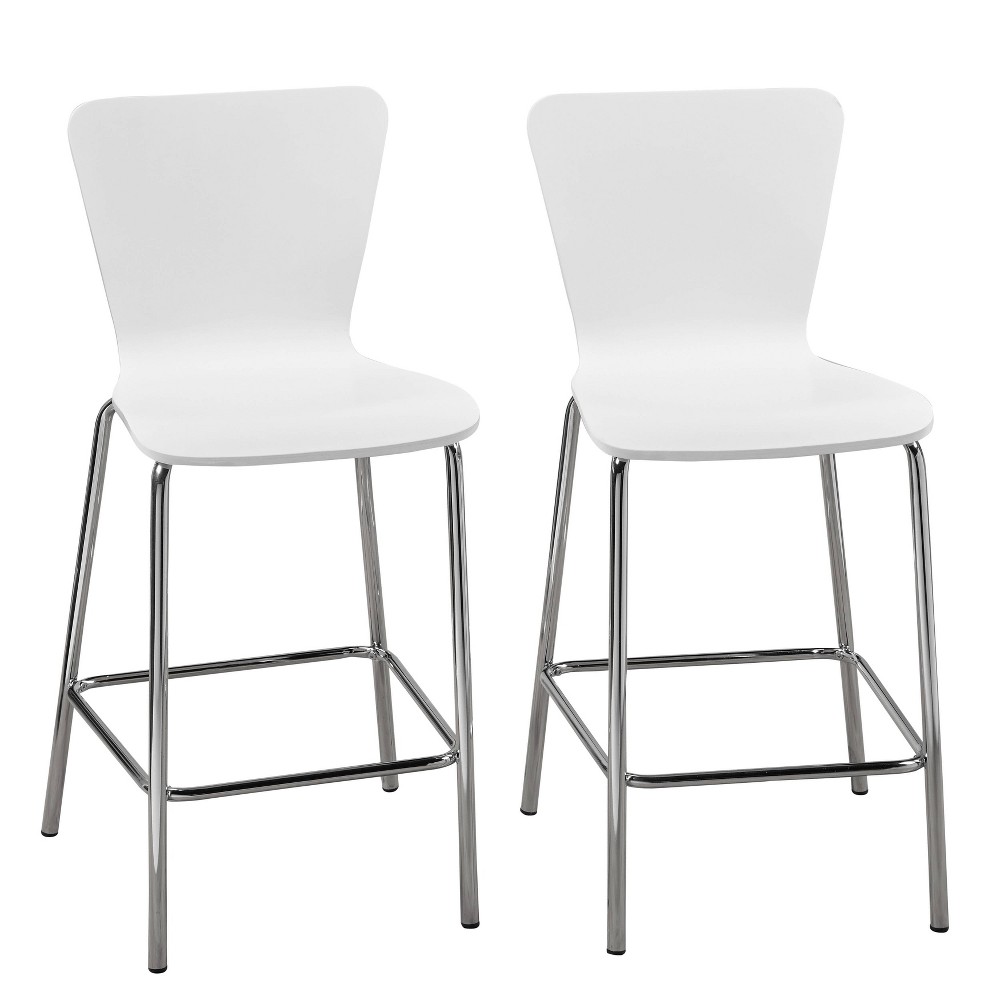 24" Hillboro Counter Height Barstool White - Buylateral: Chrome Plated Legs, Modern Design, Set of 2