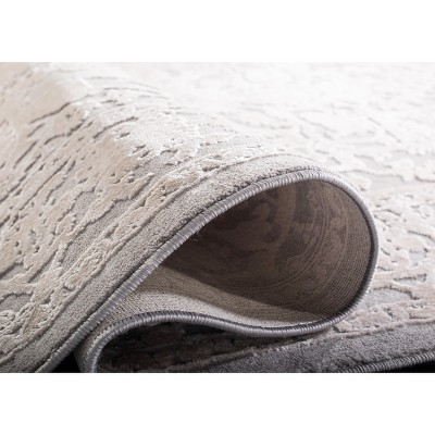 Light Grey and Cream Floral Square Synthetic Area Rug