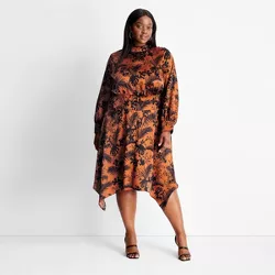 Women's Plus Size Long Sleeve Mock Neck Asymmetrical A-Line Dress - Future Collective™ with Kahlana Barfield Brown Brown/Black 4X