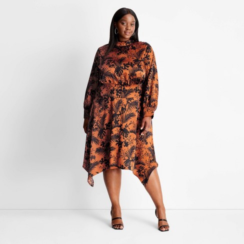 Women's Long Sleeve Mock Neck Asymmetrical A-Line Dress - Future Collective™ with Kahlana Barfield Brown - image 1 of 3