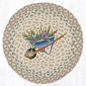 Earth Rugs Round Tulip Wheelbarrow Placemat – Rustic Cottage Dining Accent 15"x15" - 1 of 3