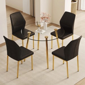 5-Piece Dining Set with Glass Table and 4 PU Armless Chairs - 1 of 4