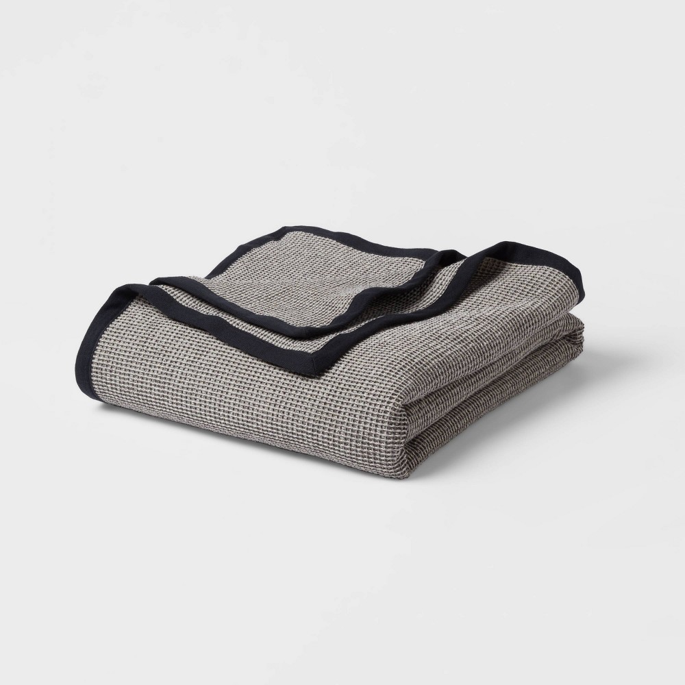 Photos - Bed Linen King Micro Waffle Coverlet Black - Threshold™: Cotton Dobby Weave, Reversible, Machine Washable