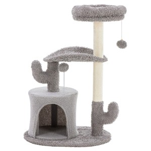CAVINAS Adorable Cactus-Themed Cat Tree, 33" Tall with Cozy Curved Bed, Perch & Scratching Posts - All-in-One Play & Rest Area for Cats, Saves Space - 1 of 4