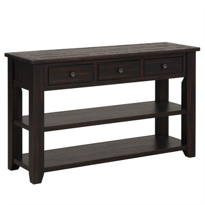 OUTSUPPLY Solid Pine Wood Console Table with 3 Drawers & 2 Shelves, Vintage Entryway Sofa Table