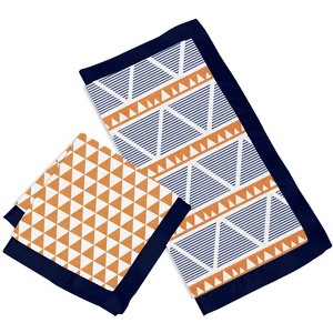Bacati - Liam Aztec Print Orange/Navy Triangles Muslin 2 pc Security Blankets - 1 of 4
