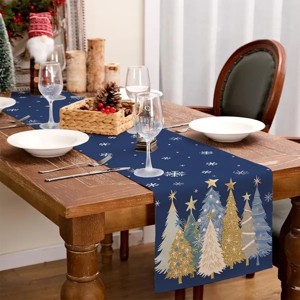 Racxily Christmas Table Runner , Xmas Trees Snowflakes Holiday Decorative Farmhouse Table Decoration for home - 1 of 4