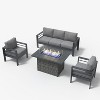 LayinSun Aluminum Furniture Set with Fire Pit Table, 4 Pieces Patio Sectional Conversation Chat Sofa Modern Seating Set - 2 of 4