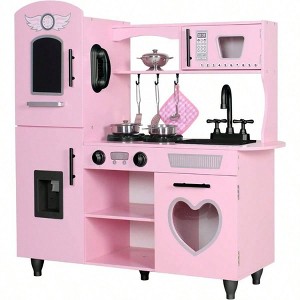 Pink Kitchen Set, Wooden Toy with Lights Sounds,more immersive and realistic experience and more fun - 1 of 4