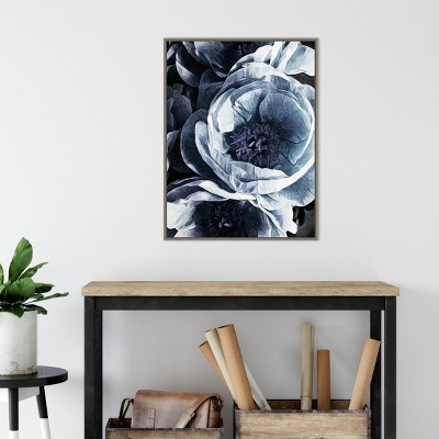 22" x 30" Blue and Purple Peony Canvas Framed Wall Art