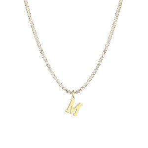 Adornia 14k Gold Plated Tennis Necklace with Initial Charm - 1 of 3