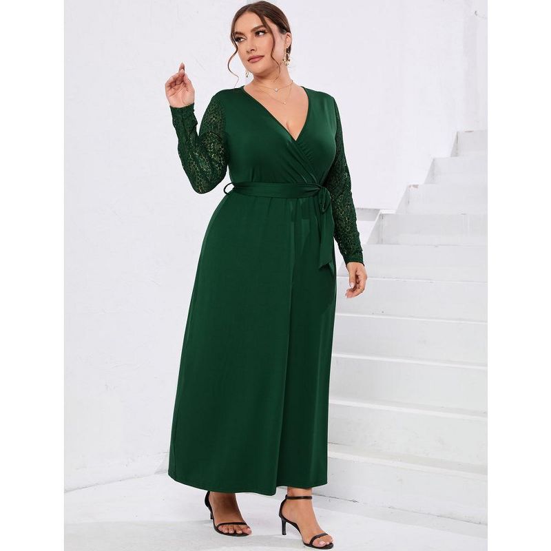Plus Size Formal Maxi Dress for Curvy Women Wrap V Neck Dress Wedding Guest Dresses Lace Long Sleeve Fall Dress, 4 of 7