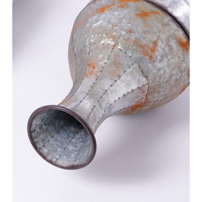 25" Rustic Silver Galvanized Metal Floor Vase