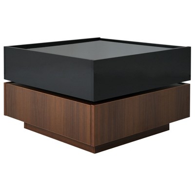 Vynxaria Square 360¡ãRotating Coffee Table , High Gloss 2-Tier Center Table with Swivel Tabletop and Storage, Side Table for Living Room, Black