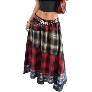 Women's Boho Maxi Skirt - Flowy Flared Ruffle Design for Summer & Going Out Outfits Gingham Red - 1 of 4