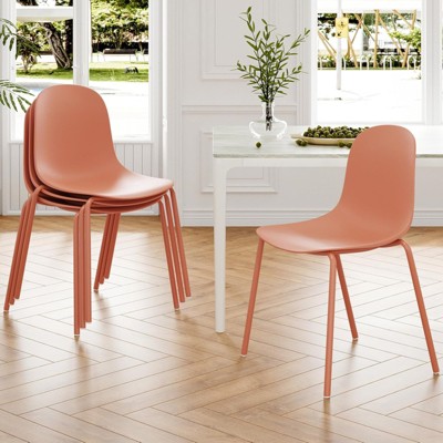 Fontoi Accent Chair, 4PCS Modern Dining Chair with Unupholstered, Kitchen Dining Room Chairs with Armless, Orange, 21.26"*20.08"*33.27"