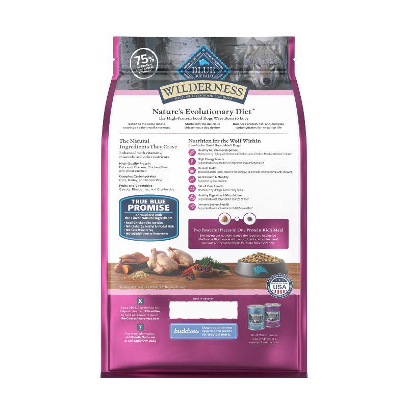 Blue Buffalo Wilderness High Protein Natural Small Breed Adult Dry Dog Food plus Wholesome Grains with Chicken - 4.5lbs, 3 of 13