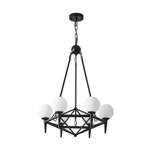 PAKOKULA Modern 6-Light Black Sputnik Chandelier with Globe Frosted Glass Shade - 1 of 4